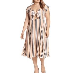 Leith Tie Front Striped Midi Dress 1X Multicolor Boho Summer Flowy‎ Off-shoulder
